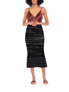 Giorgio Armani Black Midi Skirt with White Linear Stripe Detail